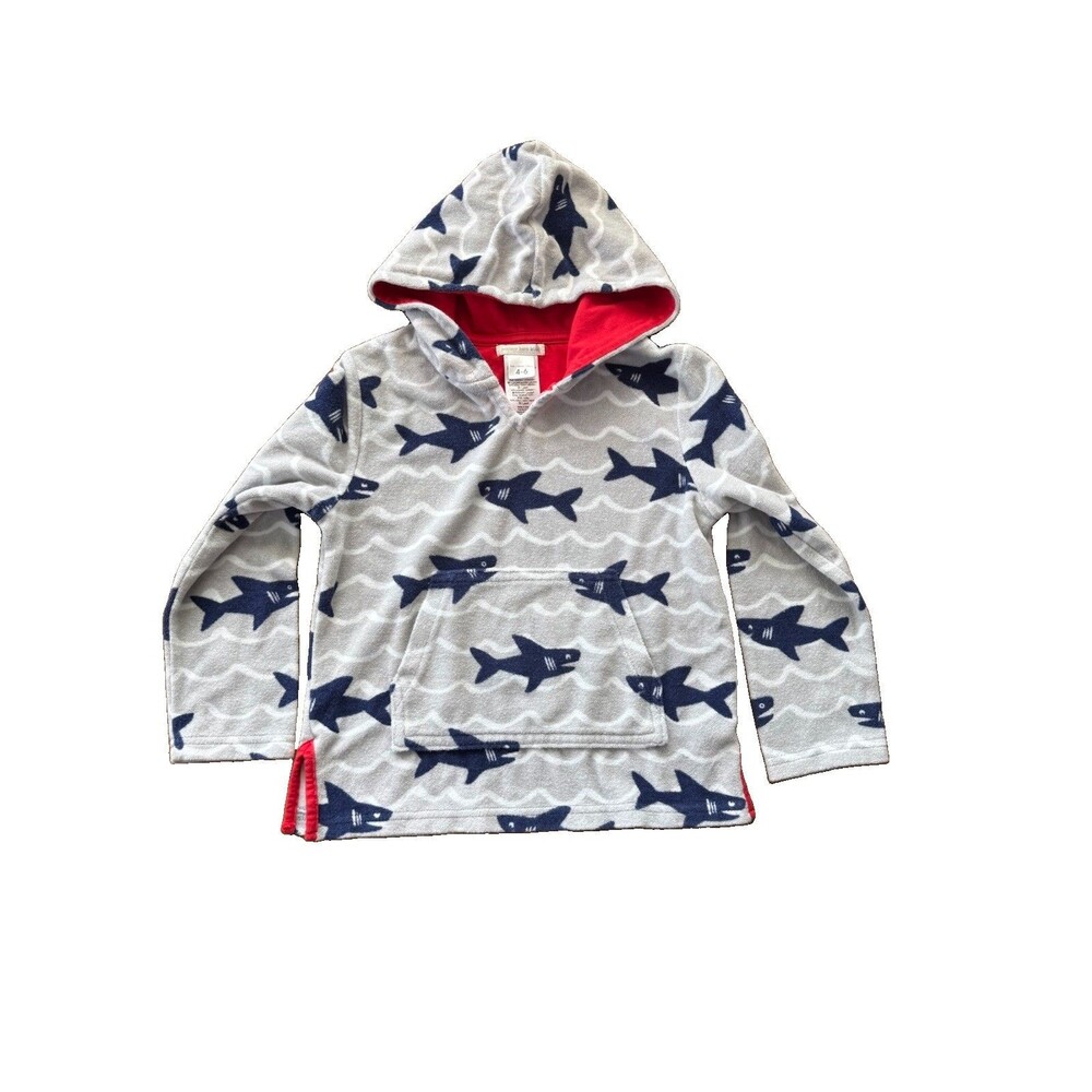 Pottery Barn Kids Toddler Boys Hooded Terry Cloth Beach Cover Up Sharks 4-6